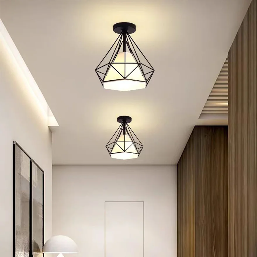 Modern Metal Geometric Hallway Celing Light, Black/Gold, Trichromatic Light