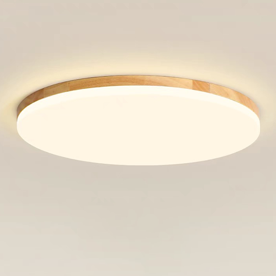 Modern Wooden And Acrylic Round Bedroom Ceiling Light, Natural Wood, Trichromatic Light