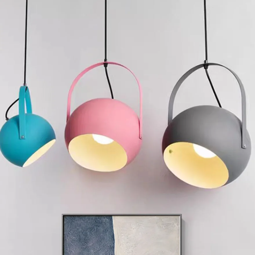 Morandi  Metal Globular Bedroom Pendant Light, 5 Color, Adjustable