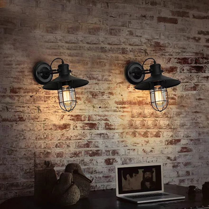 Industrial Metal Lantern Dining Room Wall Lamp, Black