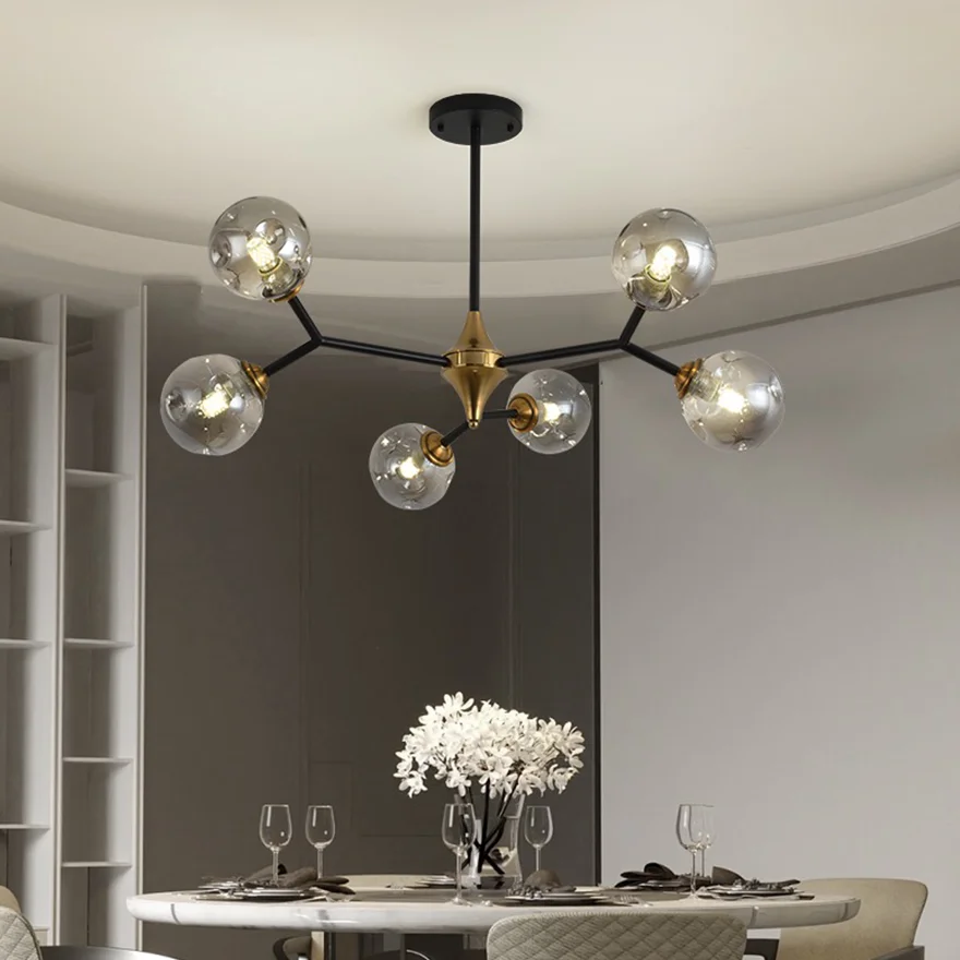 Modern Metal And Glass Bubble Study Room Pendant Light, Black