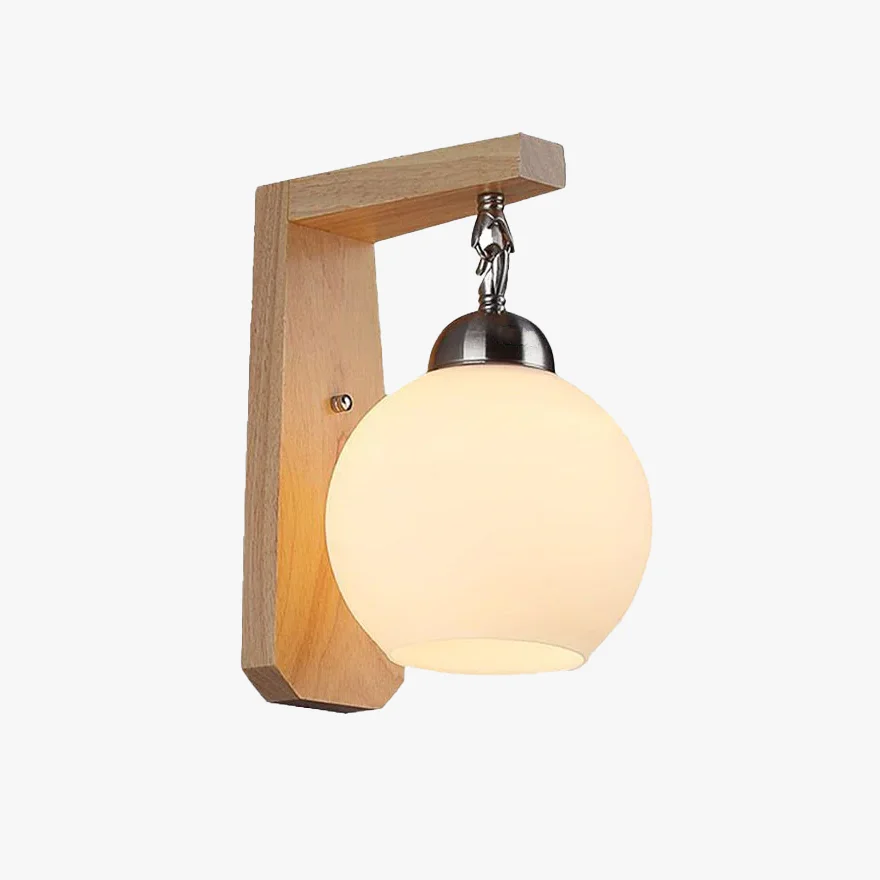 Retro Wooden And Metal And Glass Globular Kitchen Wall Lamp, Beige