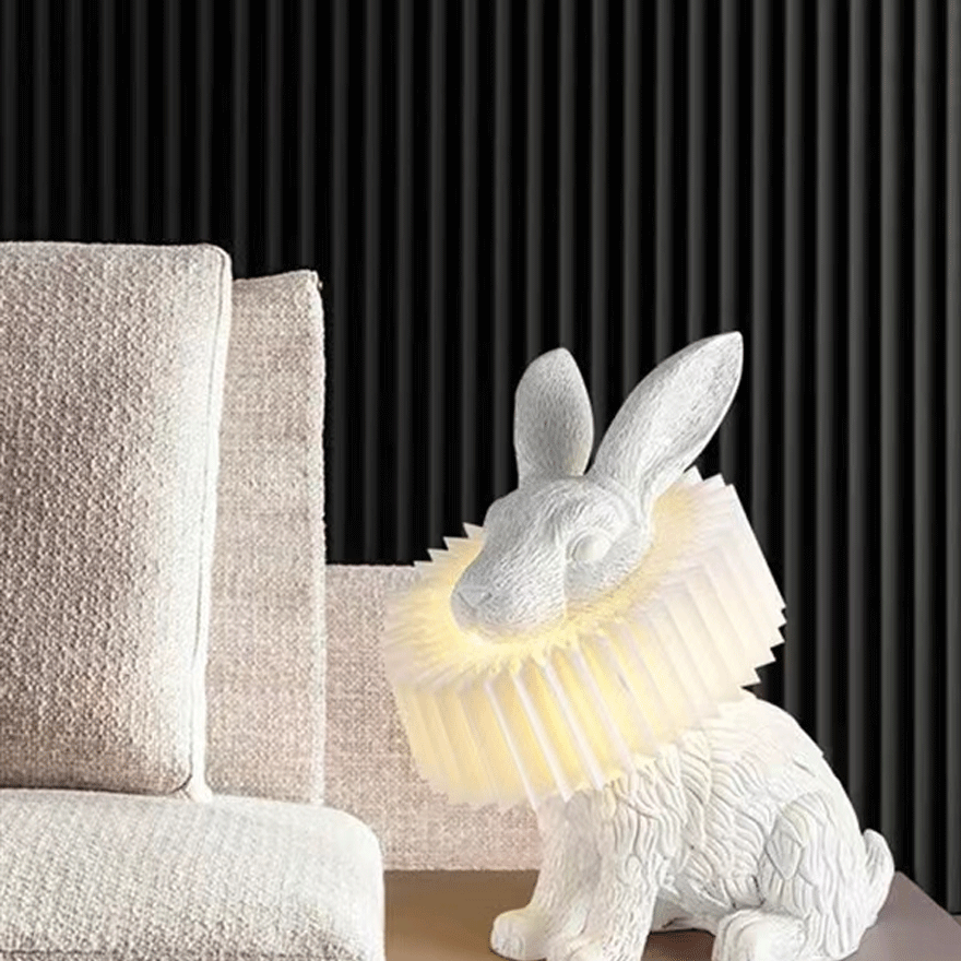 Art Deco Resin Rabbit Children's Room Table Lamp, White | Liiffy