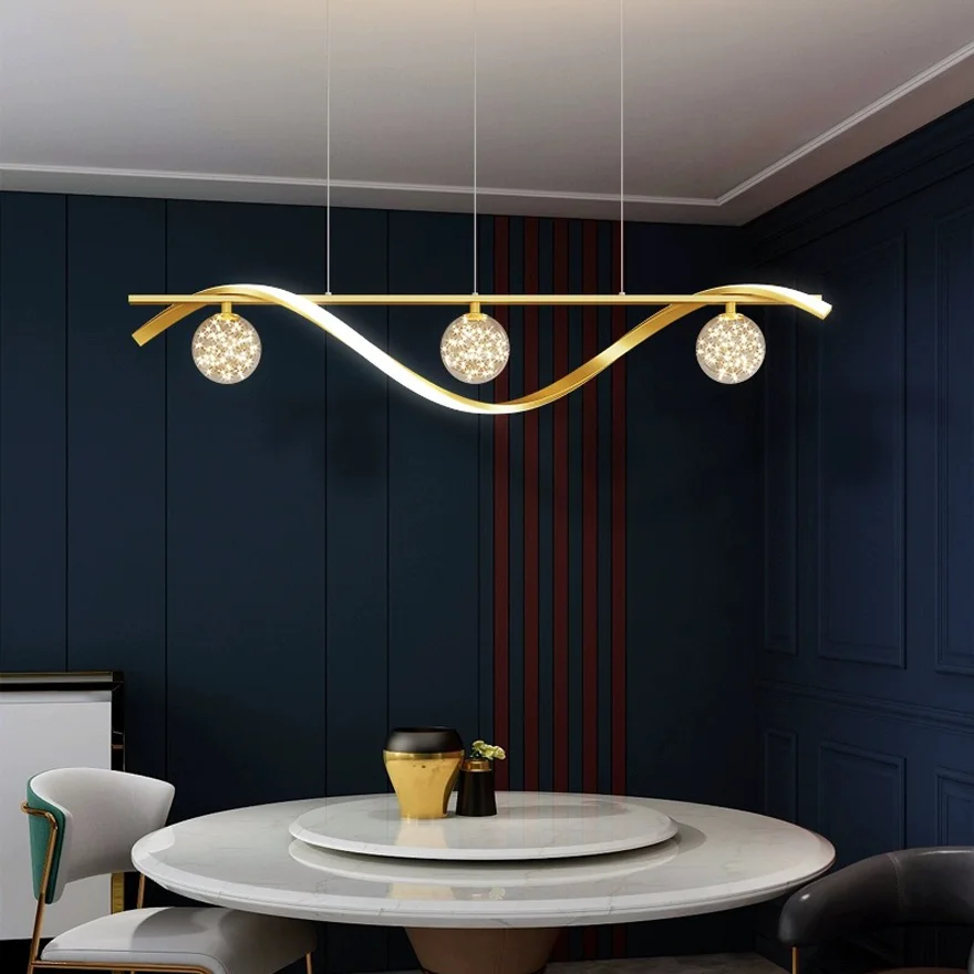 Modern Metal And Glass Linear Dining Room Pendant Light, Black/Gold