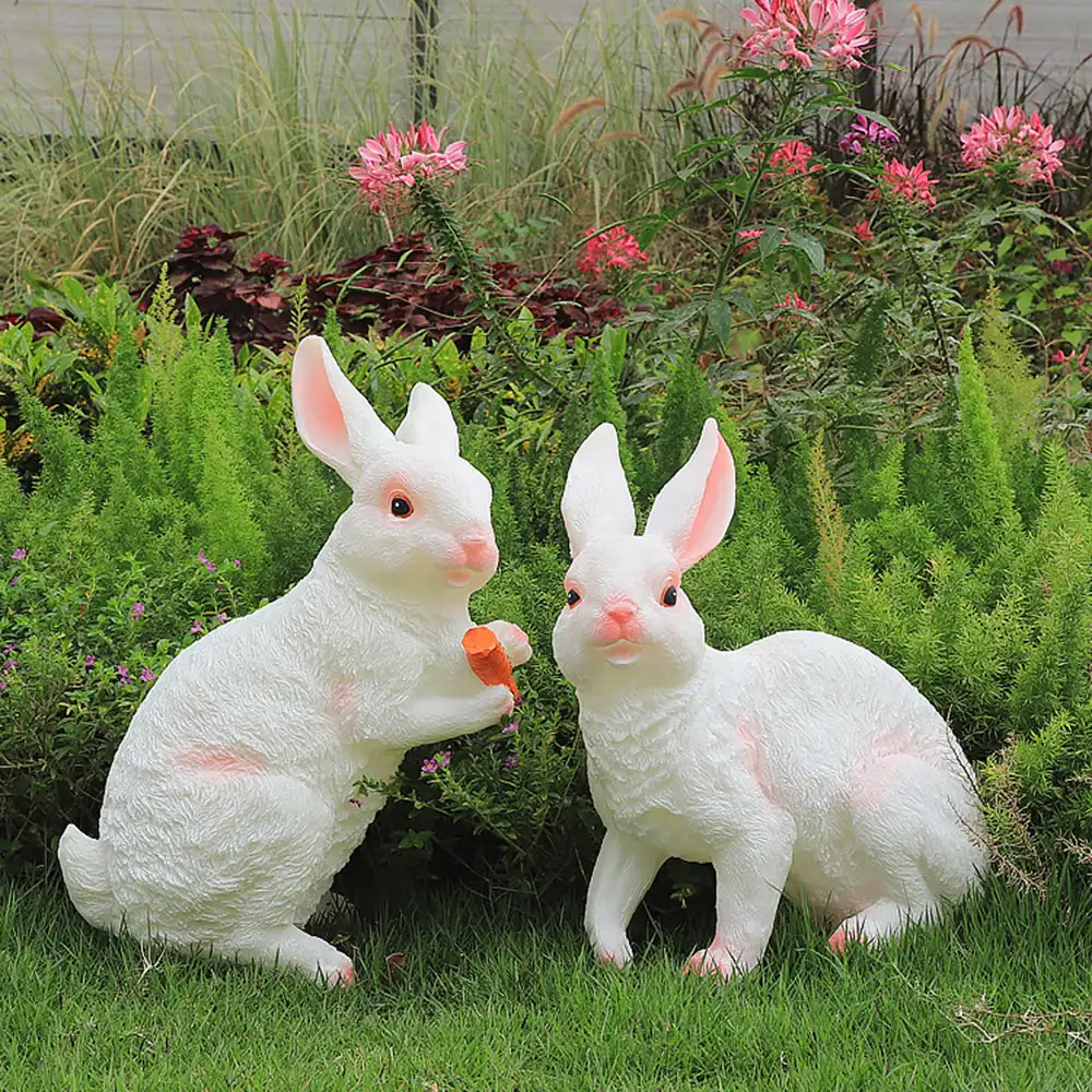 Art Deco Resin Rabbit Outdoor Floor Lamp, White