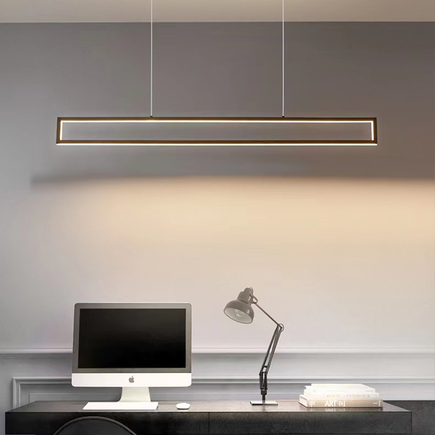 Modern Metal Rectangular Study Room Pendant Light, Black