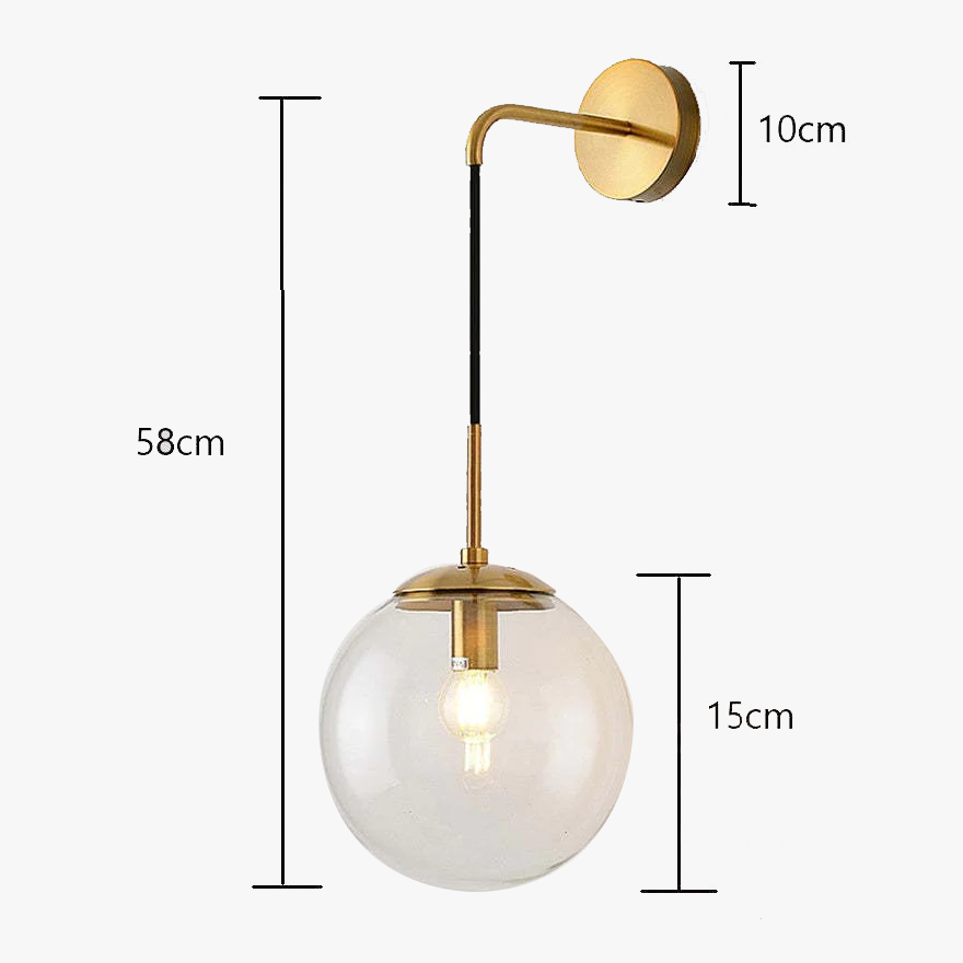 Unusual Metal Globular Study Room Wall Lamp, Amber/Smoky Gray/Clear