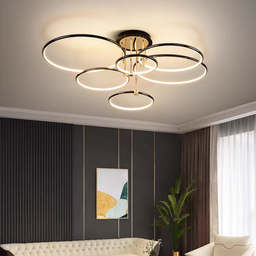 Modern Metal Round Dining Room Ceiling Light, Black/Gold