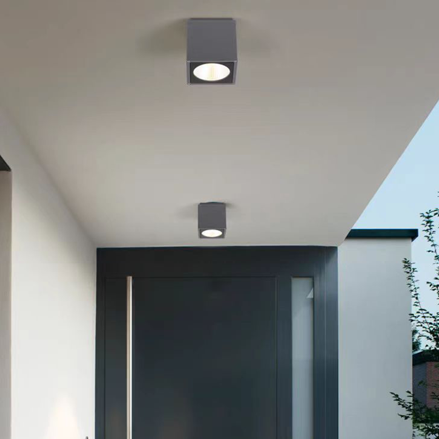 Classical Metal And Glass Geometric Outdoor Ceiling Light, Grey