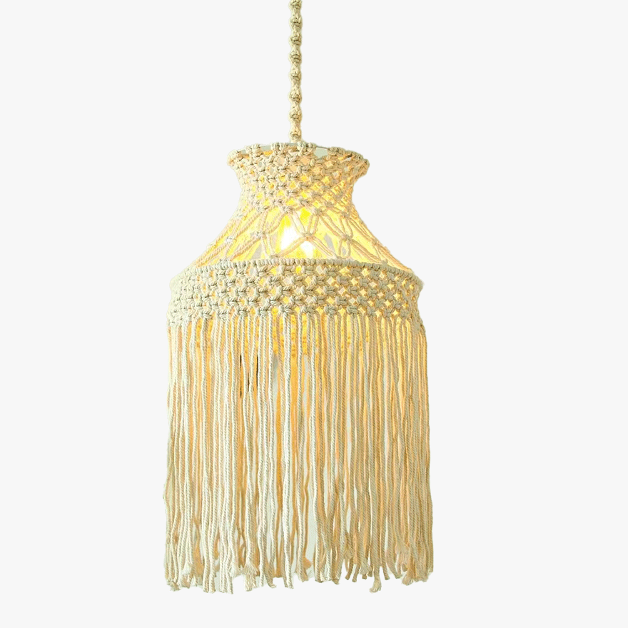 Rustic Cotton Conical Study Room Pendant Light, White