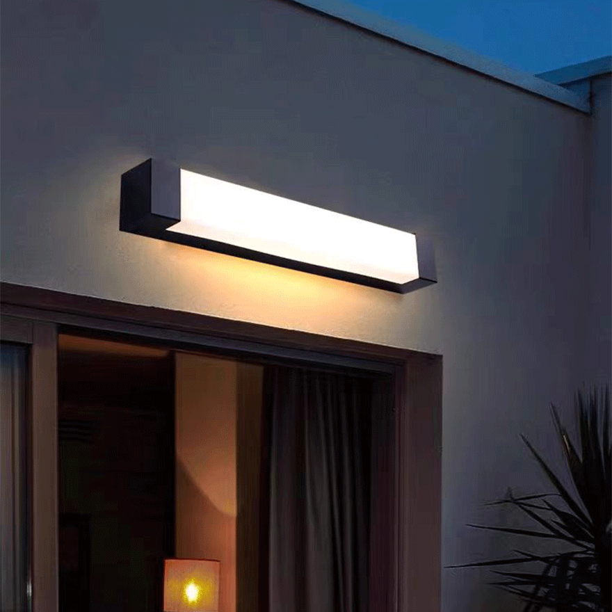 Modern  Metal And Acrylic Rectangular Outdoor, Wall Lamp, Black/ Grey