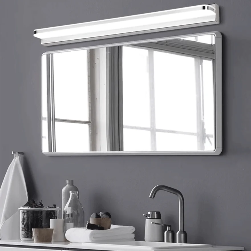 Modern Metal And Acrylic Rectangular Bathroom Mirror Front Wall Lamp, Black/Chrome/Gold/White