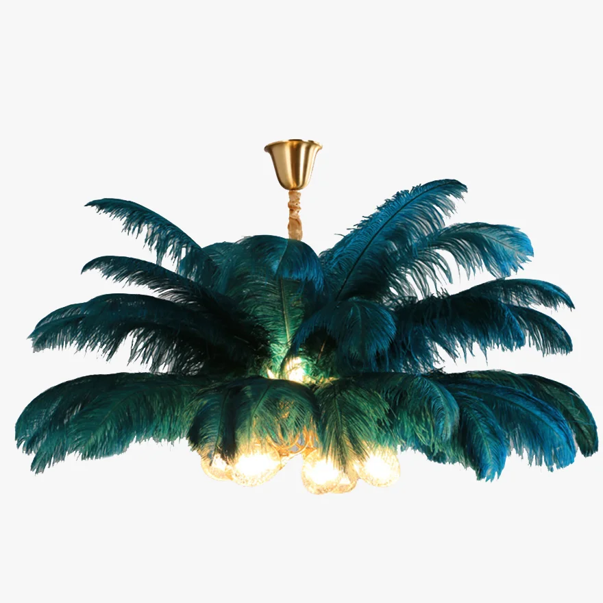 Art Deco Copper And Feather Cluster Bedroom Pendant Light, 8 Color