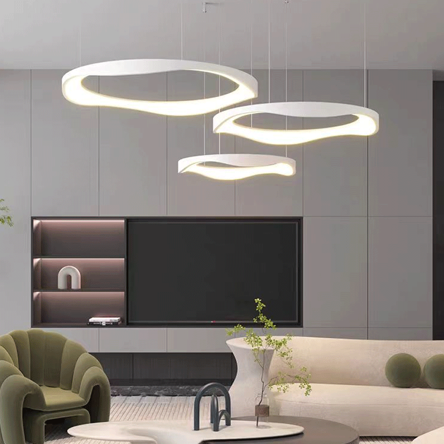 Modern Metal And Acrylic Ring Dining Room Pendant Light, Beige/White