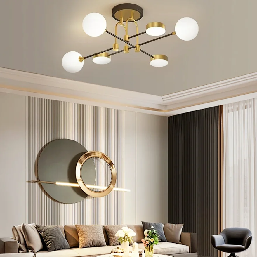 Modern Glass And Metal Geometric Dining Room Ceiling Light, Black, Trichromatic Light