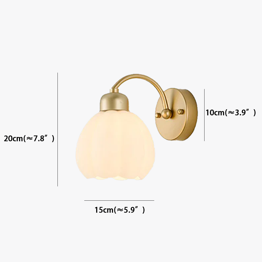 Minimalist Metal And Glass Floral Living Room Wall Light, White/Gold