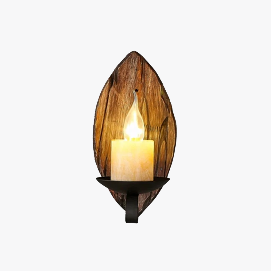 Industrial Wooden And Metal Candle Dining Room Wall Lamp, Pine Wood