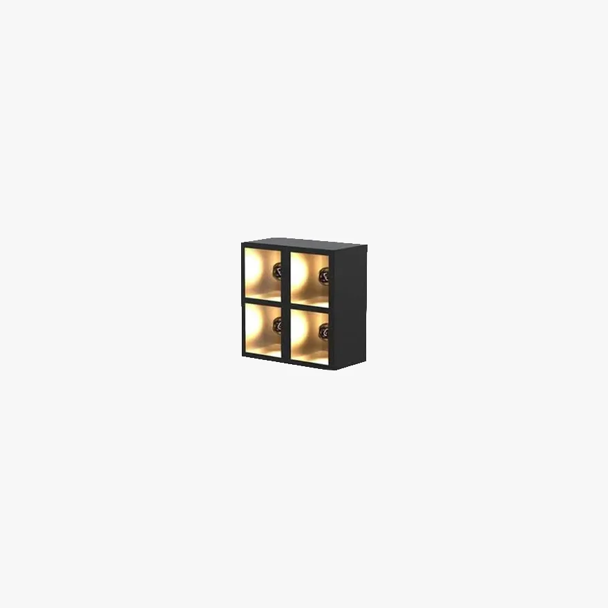 Modern  Metal And Glass Cube Outdoor Wall Lamp, Black