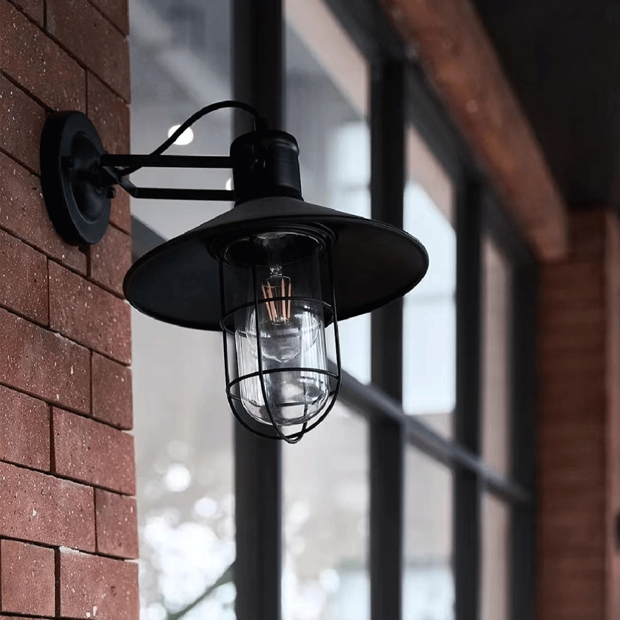 Industrial Metal Lantern Dining Room Wall Lamp, Black