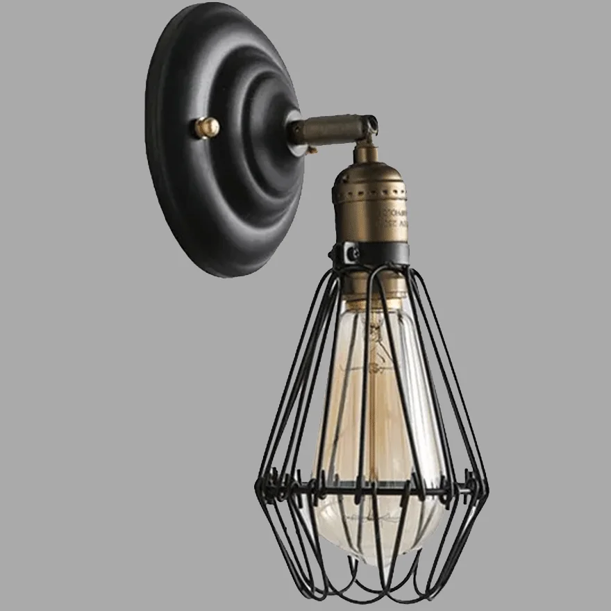 Industrial  Metal Lantern Living Room Wall Lamp, Black/Rust