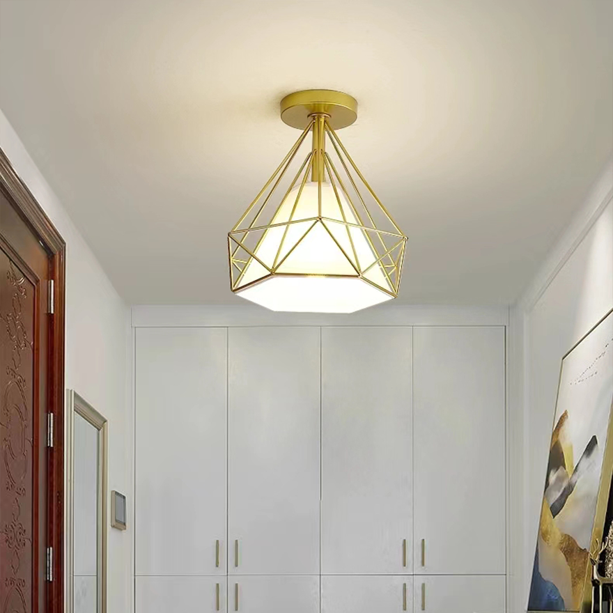 Modern Metal Geometric Hallway Celing Light, Black/Gold, Trichromatic Light