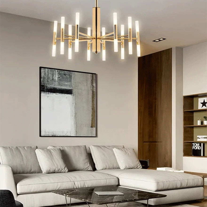 Contemporary Metal Linear Bedroom Chandelier Pendant Light, Gold