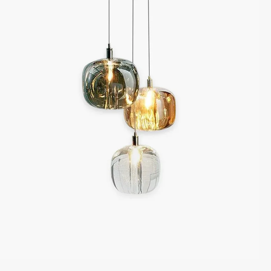 Modern Metal And Glass Geometric Bedroom Pendant Light, Amber