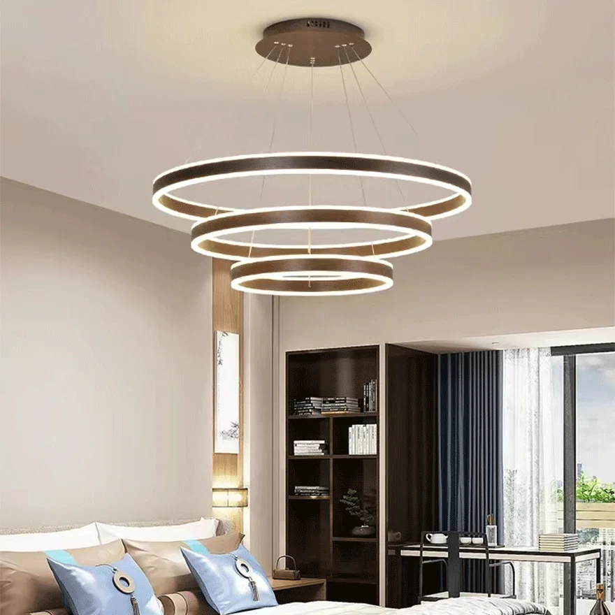 Modern Metal And Acylic Circle Study Room Chandelier Pendant Light, Black