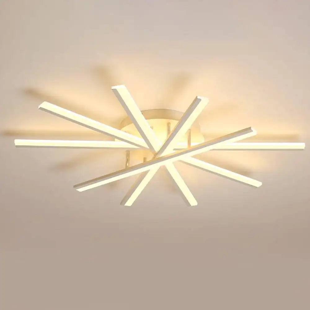 Contemporary Metal And Acrylic Linear Living Room Ceiling Light, Black/Gold/White, Trichromatic Light