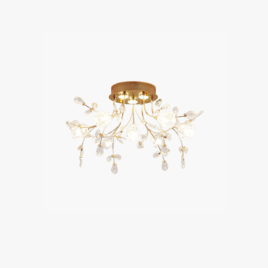 Decorative Metal And Glass Dendritic Living Room Ceiling Light, Gold, Trichromatic Light