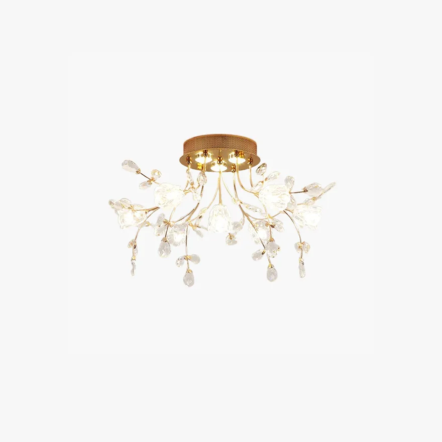 Decorative Metal And Glass Dendritic Living Room Ceiling Light, Gold, Trichromatic Light