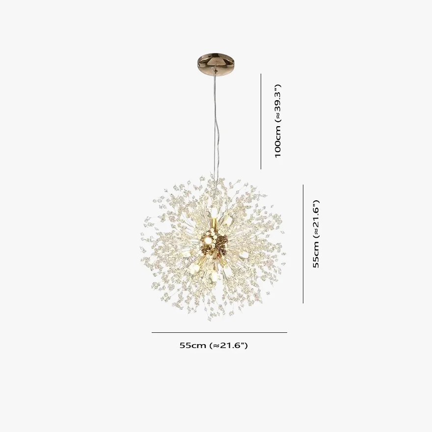 Modern Metal And Acrylic Dandelion Bedroom Pendant Light, Chrome/Gold