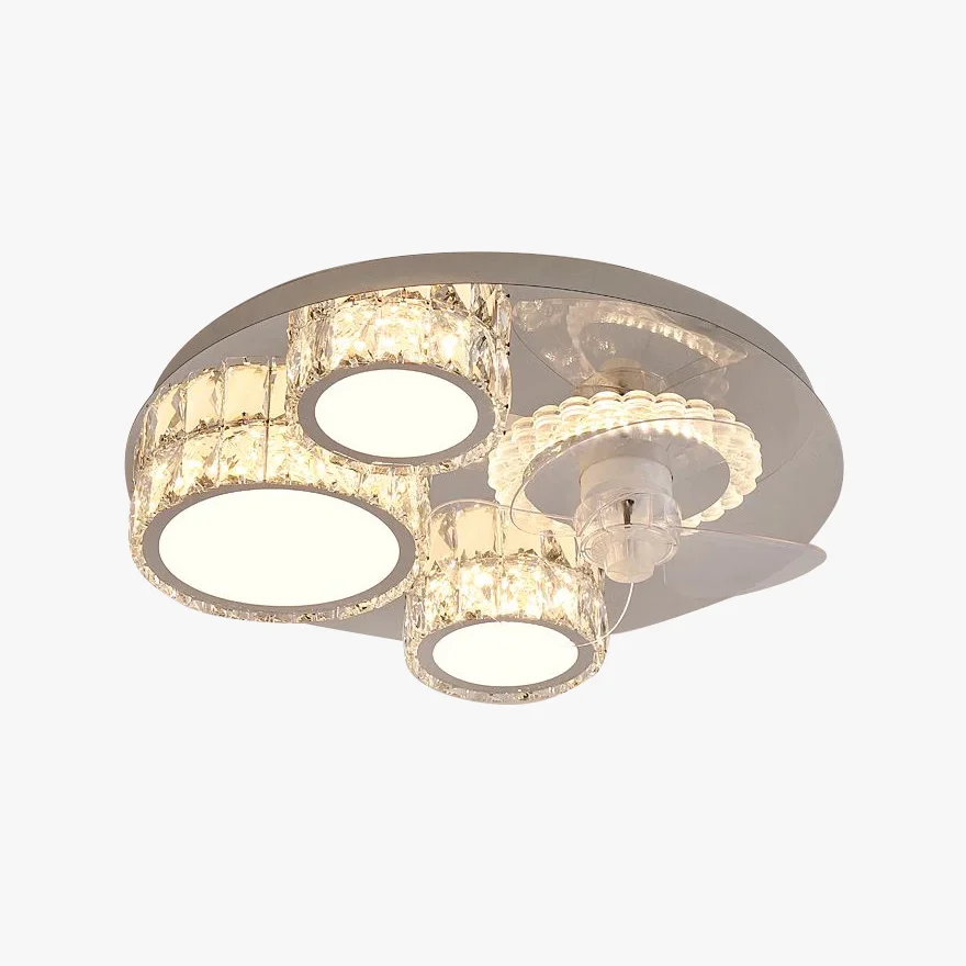 Modern Metal And Acrylic Round Living Room Ceiling Fan with Light, Gold/Silver, Trichromatic Light