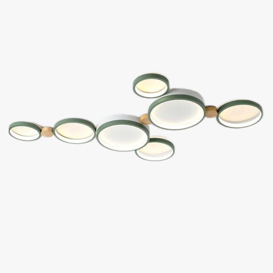 Contemporary Metal And Wooden Round Living Room Ceiling Light, Green/Grey/White