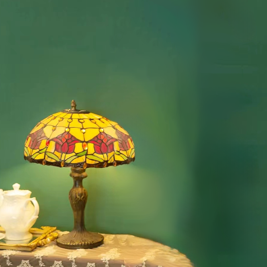 Art Deco Metal And Glass Dome Bedroom Table Lamp, Multicolor | Liiffy