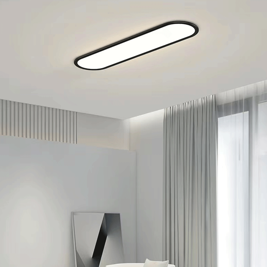 Minimalist Metal And Acrylic Elliptical Study Room Ceiling Light, Black/White, Trichromatic Light