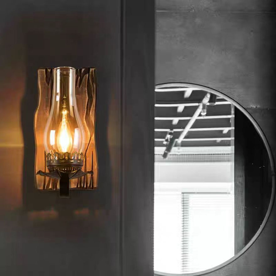 Retro Metal And Wooden Bottle Passage Wall Lamp, Black/Clear