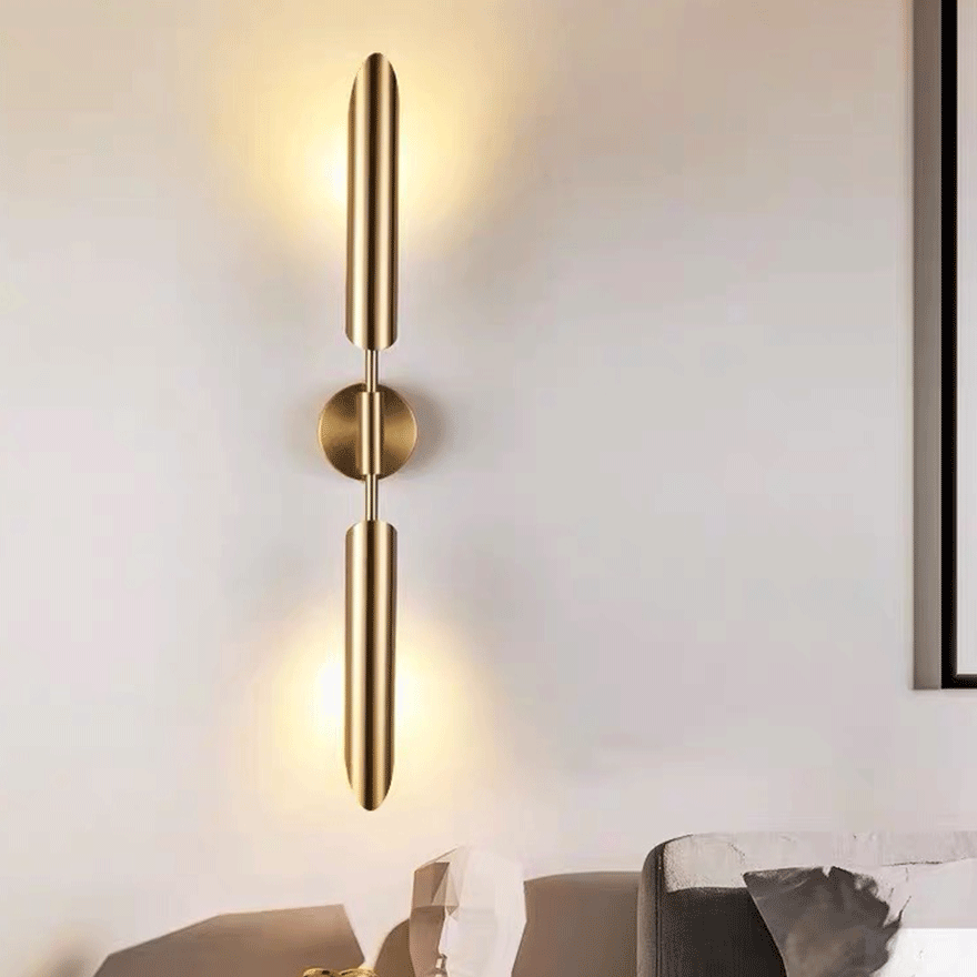 Modern Metal And Glass Cylindrical Bedroom Wall Lamp, Gold