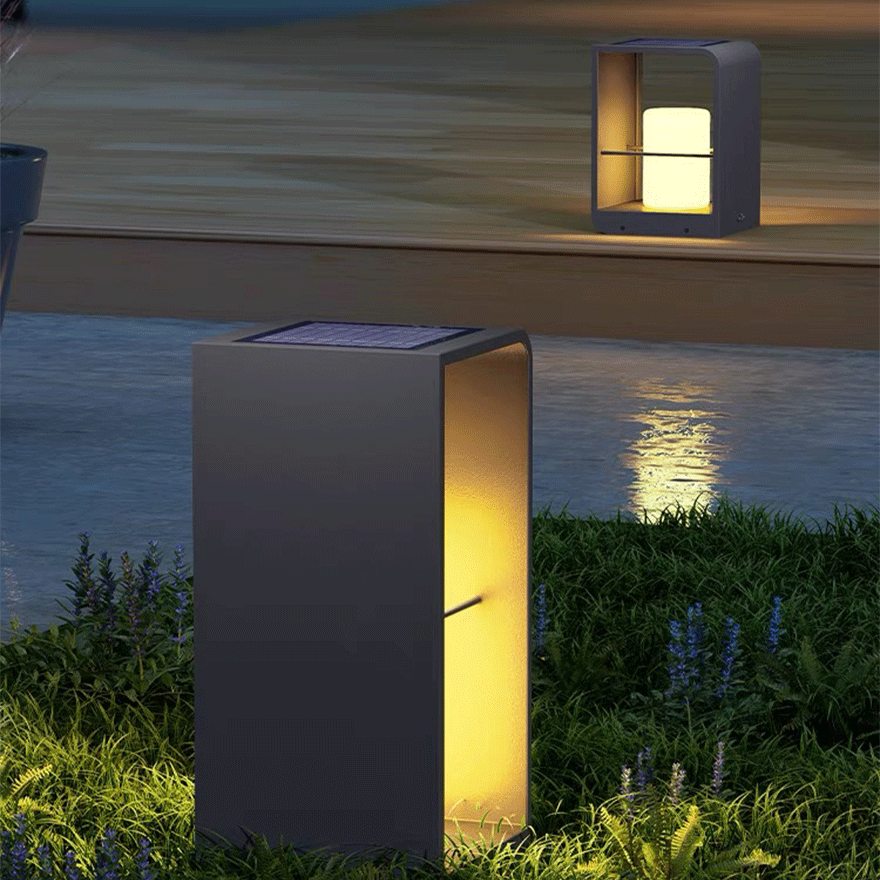 Modern Metal Rectangular Terrace Outdoor Pathway Light, Black/White/Log Color