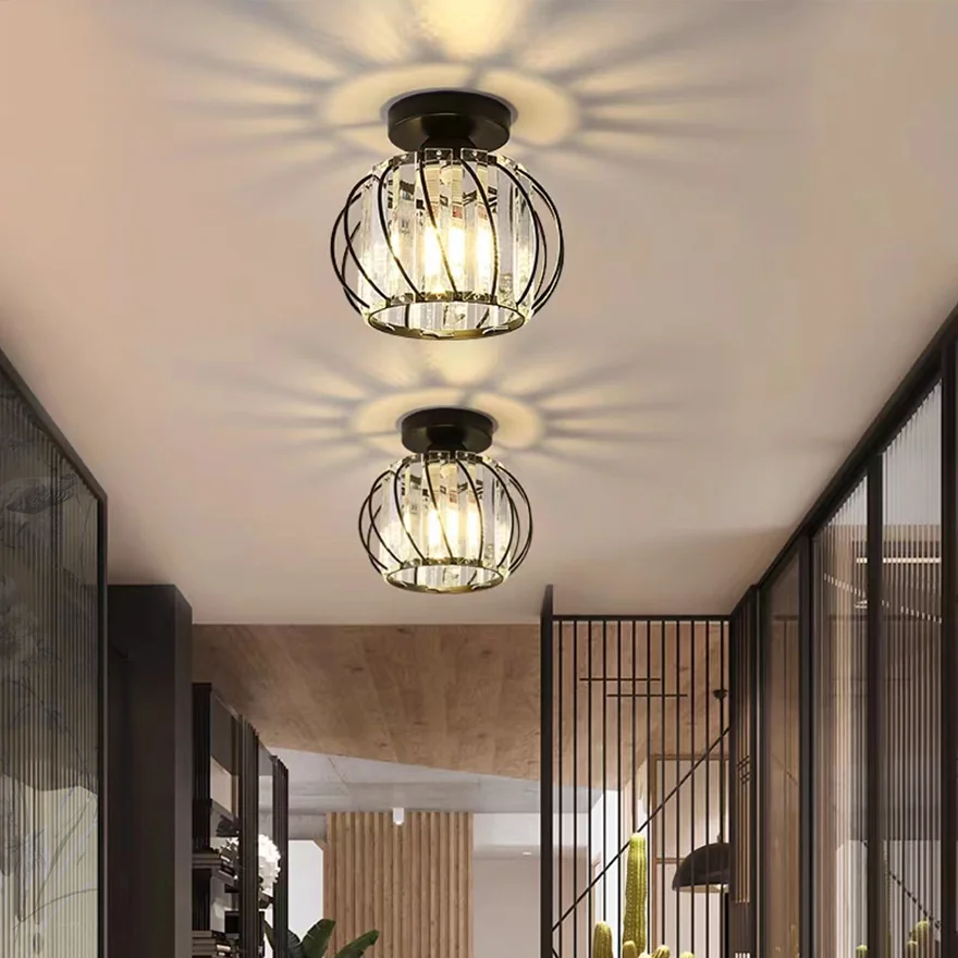 Modern Metal Lantern Bedroom Ceiling Light, Black/Gold, Trichromatic Light