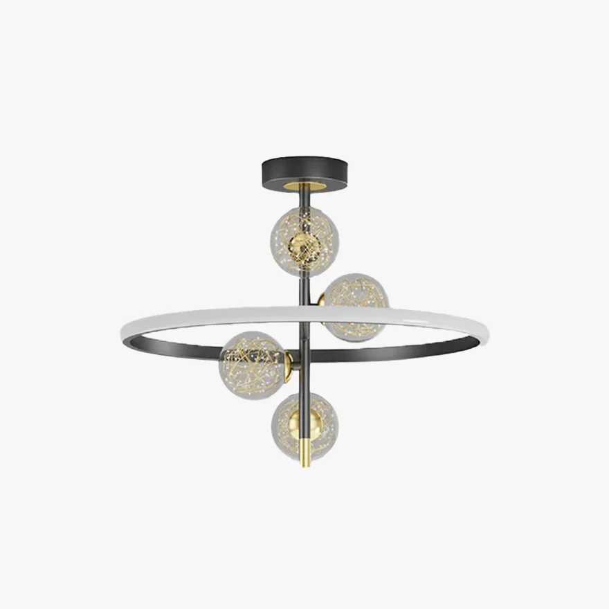 Designer Metal And Acrylic Ring Dining Room Ceiling Light, Black/Gold