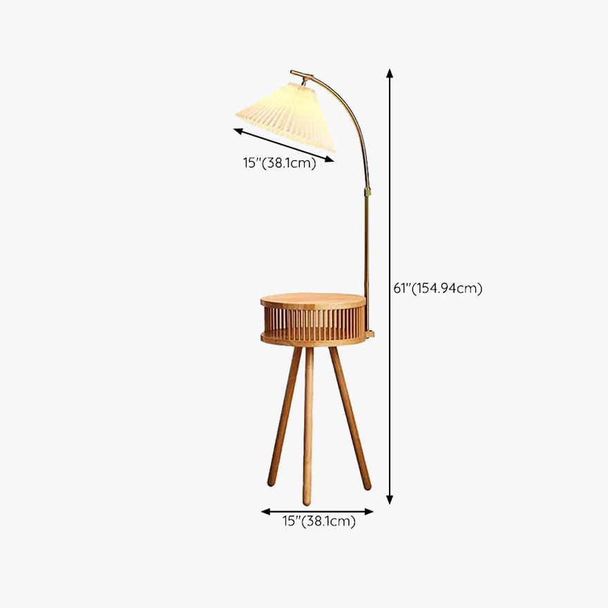 FarmhouseMetal And Fabric Hooded  Living Room Floor Lamp, Walnut/Natural Wood