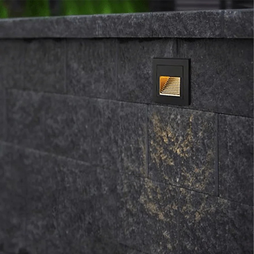 Modern Metal And Glass Square Outdoor Deck & Step/Ground Light, Black/White/Grey