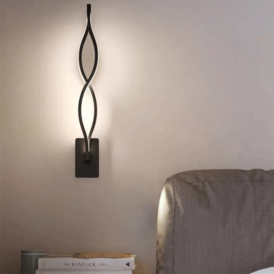 Modern Metal Wave Bedroom Wall Lamp, Black/White