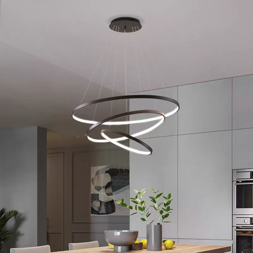 Modern Metal Ring Kitchen Pendant Light, White/Black/Gold