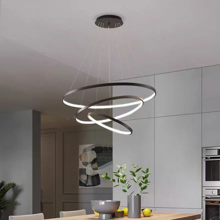 Modern Metal Ring Kitchen Pendant Light, White/Black/Gold