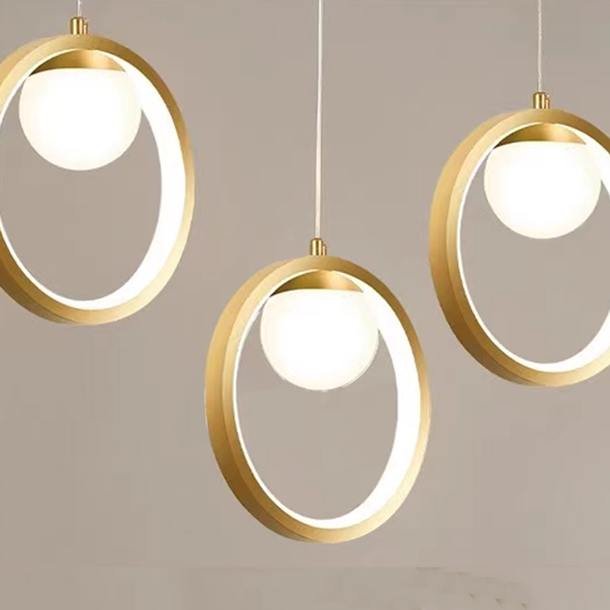 Modern Metal Ring Dining room Pendant Light With Dimmer, Black-gold