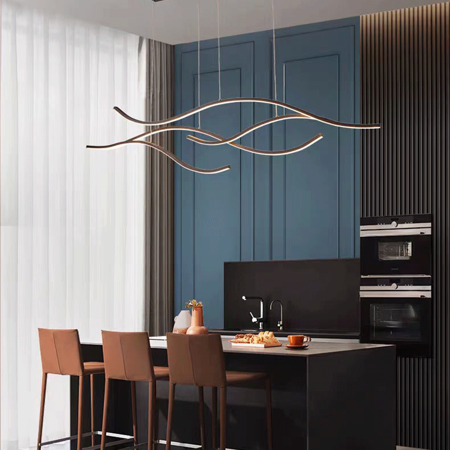 Modern Metal Wave Dining Room Pendant Light, Black/Gold