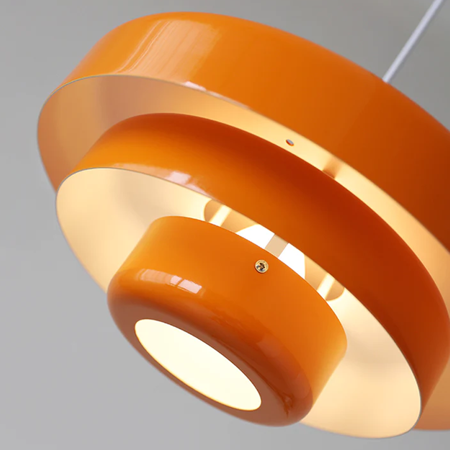 Morandi Metal Frisbee Living Room Pendant Light, Green/Orange/White, Trichromatic Light