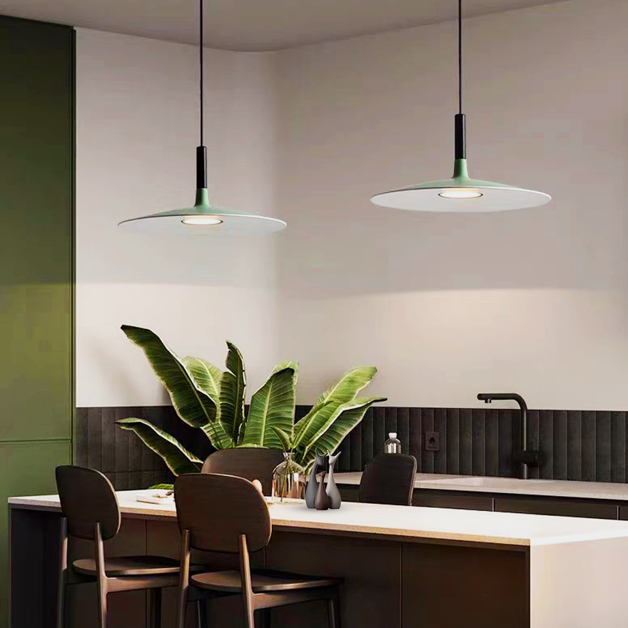 Modern Metal Saucer-Shaped Living Room Pendant Light, Green/Black/Grey/White